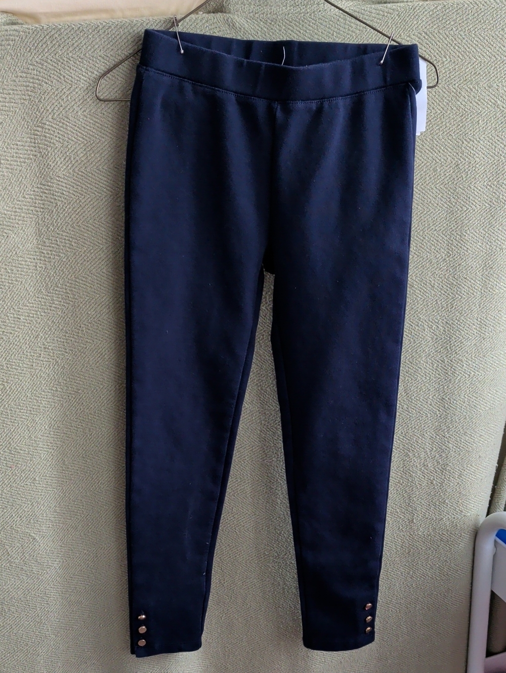 Hope And Henry Girls' Navy Ponte Leggings with Button Hem